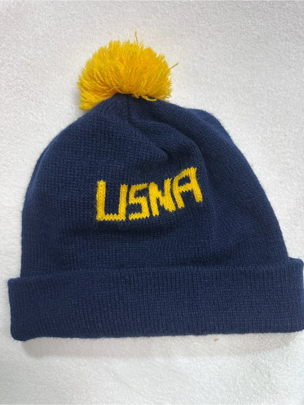 Pom Beanie - Navy with Yellow 